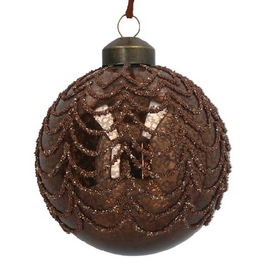 INDENT - Pack 12, Glass Ball Antique Brown, Glitter Swags 8cm